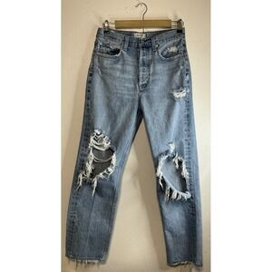 AGOLDE 90s Mid Rise Loose Fit Distressed Jeans Light Wash Women 26 Grunge Skater
